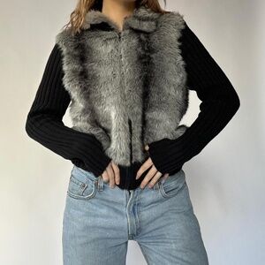 Faux Fur Jacket Zip Up Y2K Medium